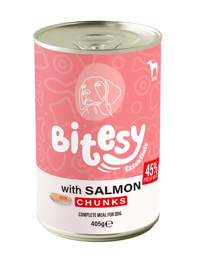 Bitesy Essentials with Salmon chunks wet food for dogs, 405g can