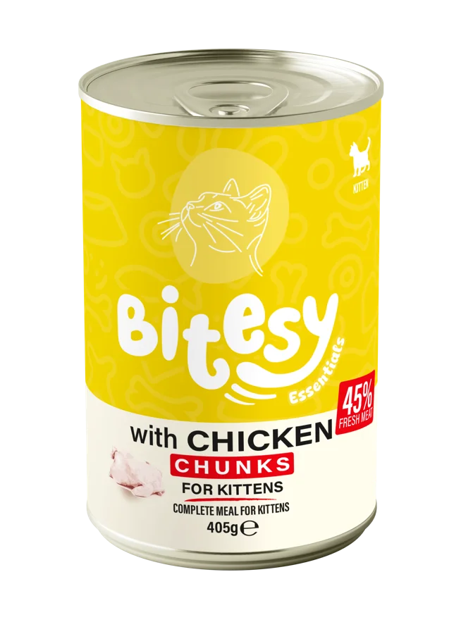 Bitesy Essentials with Chicken chunks for kittens wet food for cats, 405g can