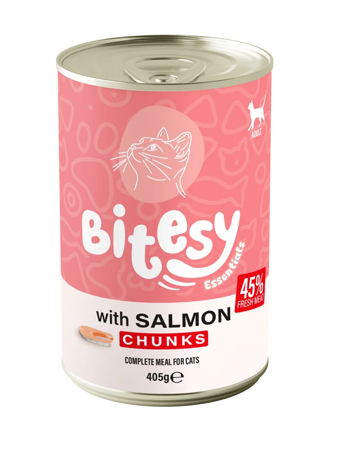 Bitesy Essentials with Salmon chunks wet food for cats, 405g can