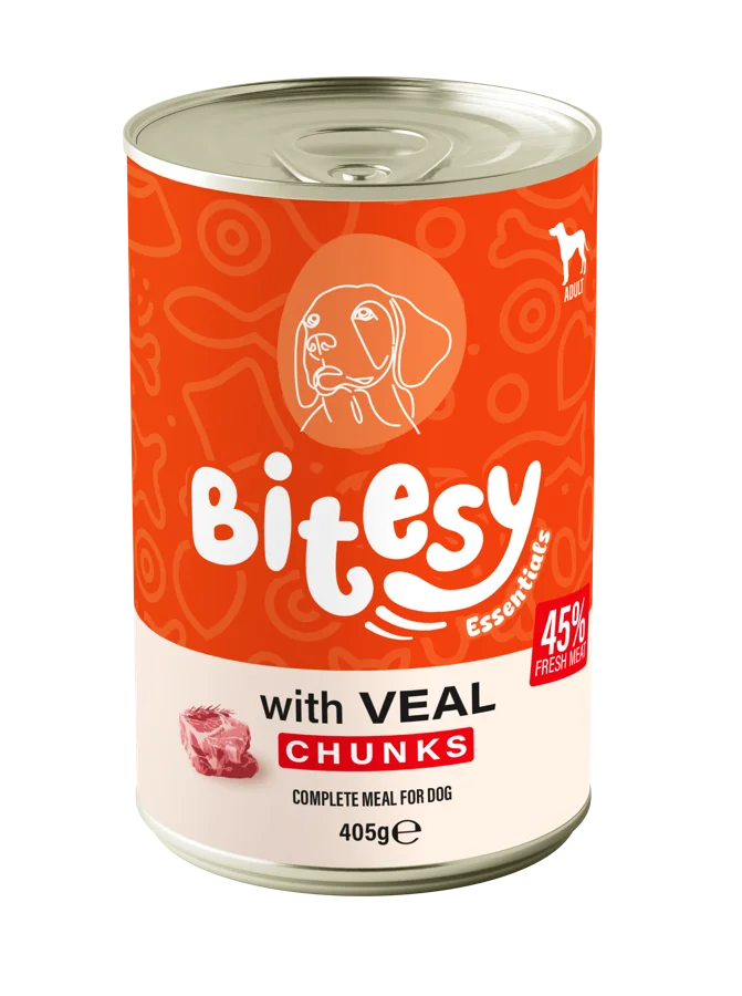 Bitesy Essentials with Veal chunks wet food for dogs, 405g can