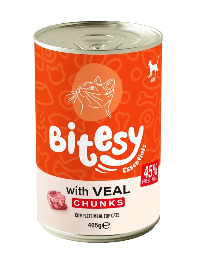 Bitesy Essentials with Veal chunks wet food for cats, 405g can