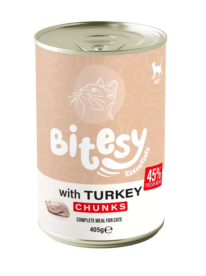 Bitesy Essentials with Turkey chunks wet food for cats, 405g can