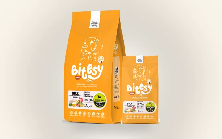 Bitesy Platinum mono-protein duck formula for dogs, 3 kg and 12 kg bags
