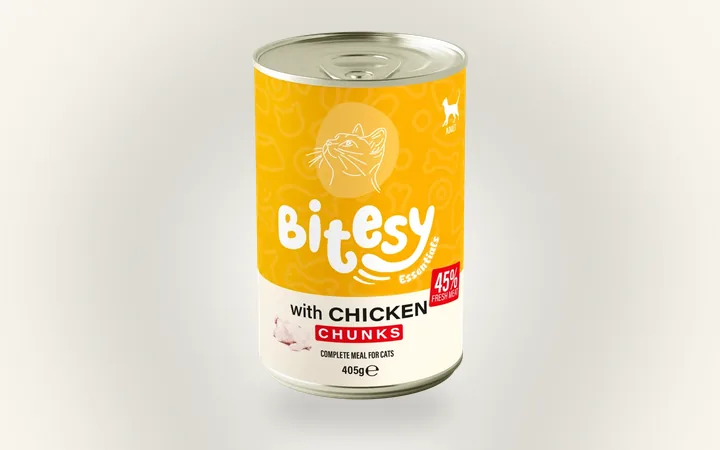 Bitesy Essentials chicken chunks wet food for cats, 405 g can