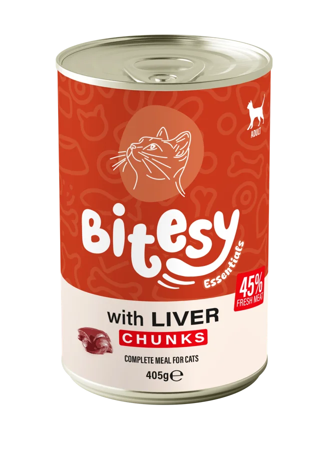Bitesy Essentials with Liver chunks wet food for cats, 405g can