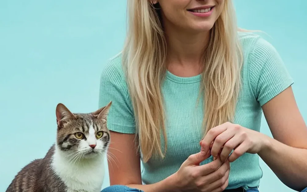 A woman with her cat at home